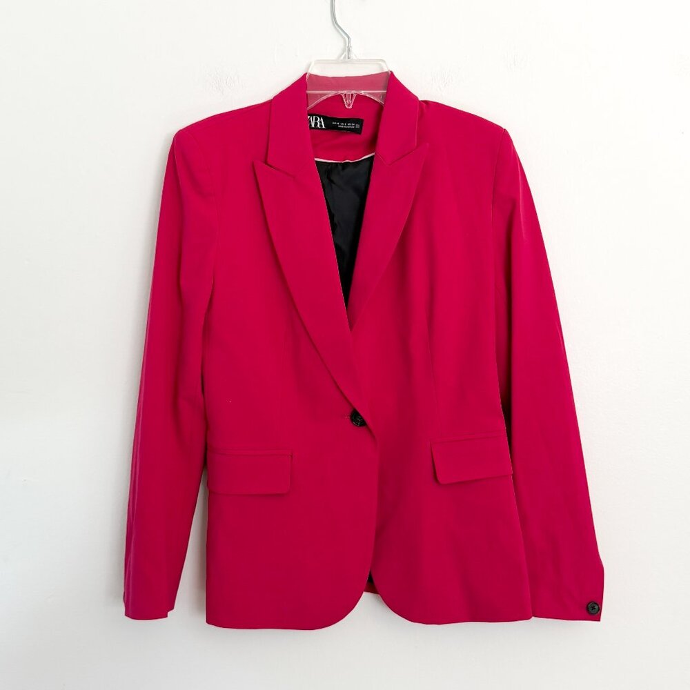 zara / pink fuchsia single button blazer jacket / 2